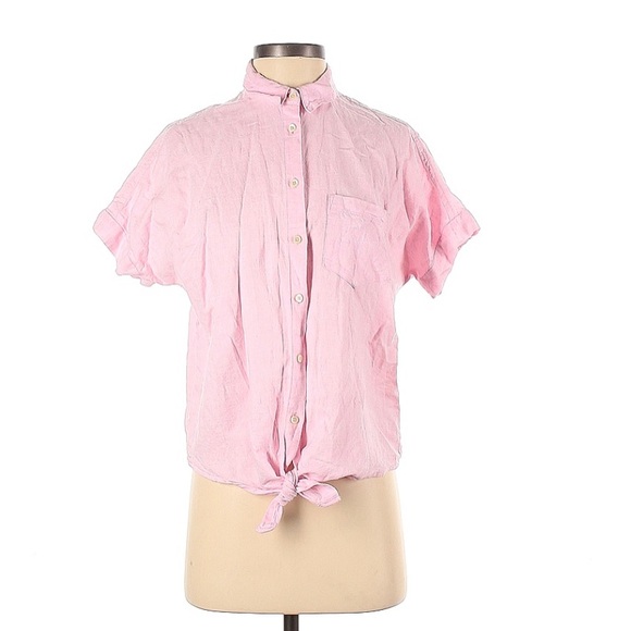 Madewell pink button down tie front top - Picture 1 of 2